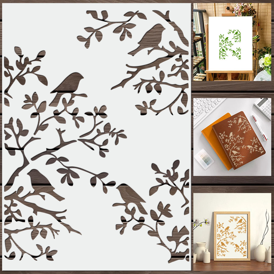 1 قطعة استنسل فرع الطيور DIY ل - مراجعة Art Craft Template وسعره